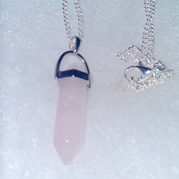 Boho hippie Rose Quartz Sterling Silver 18” Necklace - Picture 3 of 6